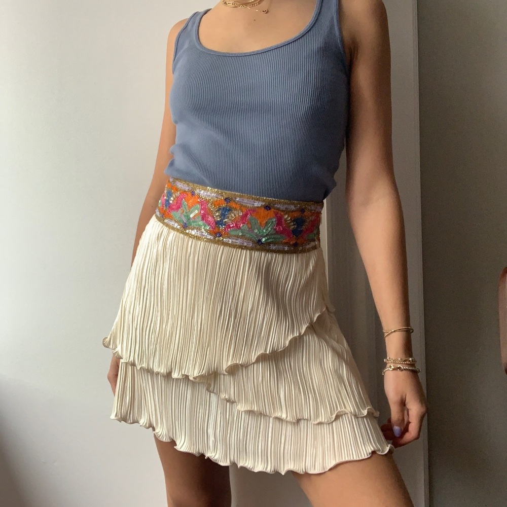 LOVESHACKFANCY Pleated / Beaded Mini Skirt